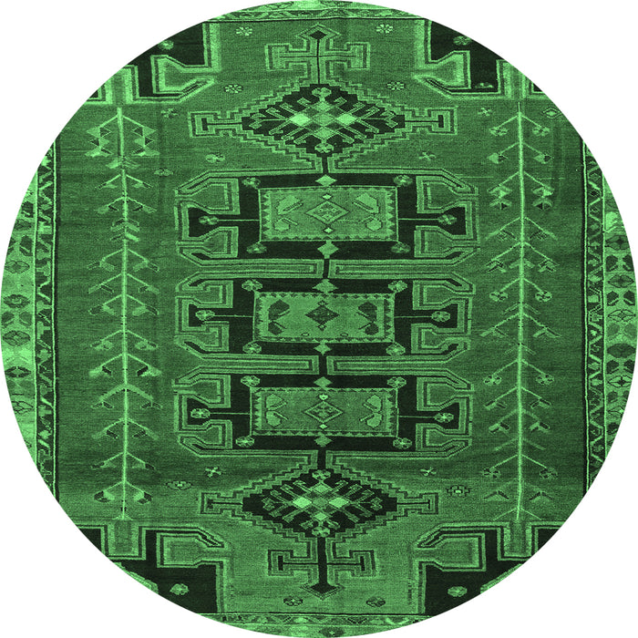 Round Machine Washable Persian Emerald Green Traditional Area Rugs, wshtr4554emgrn