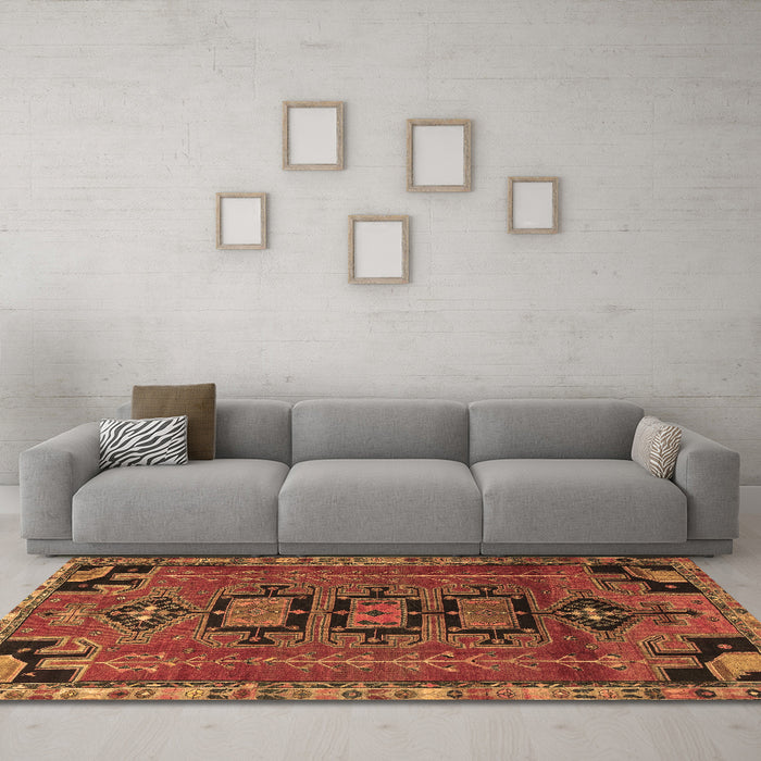 Machine Washable Persian Brown Traditional Rug in a Living Room,, wshtr4554brn