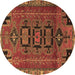 Round Persian Brown Traditional Rug, tr4554brn