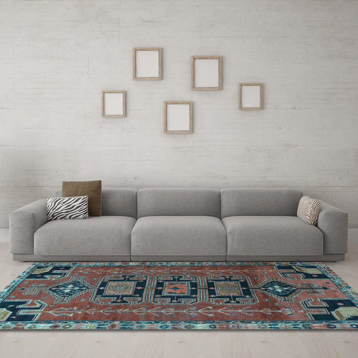 Machine Washable Persian Light Blue Traditional Rug in a Living Room, wshtr4554lblu