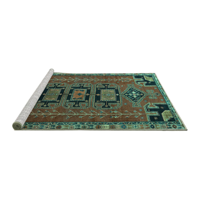 Sideview of Machine Washable Persian Turquoise Traditional Area Rugs, wshtr4554turq