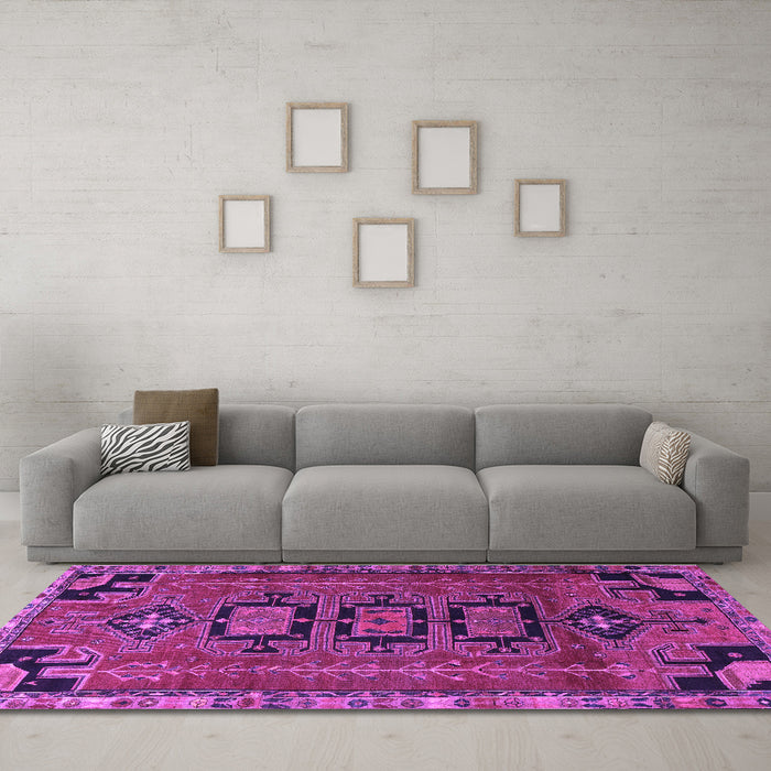 Machine Washable Persian Purple Traditional Area Rugs in a Living Room, wshtr4554pur