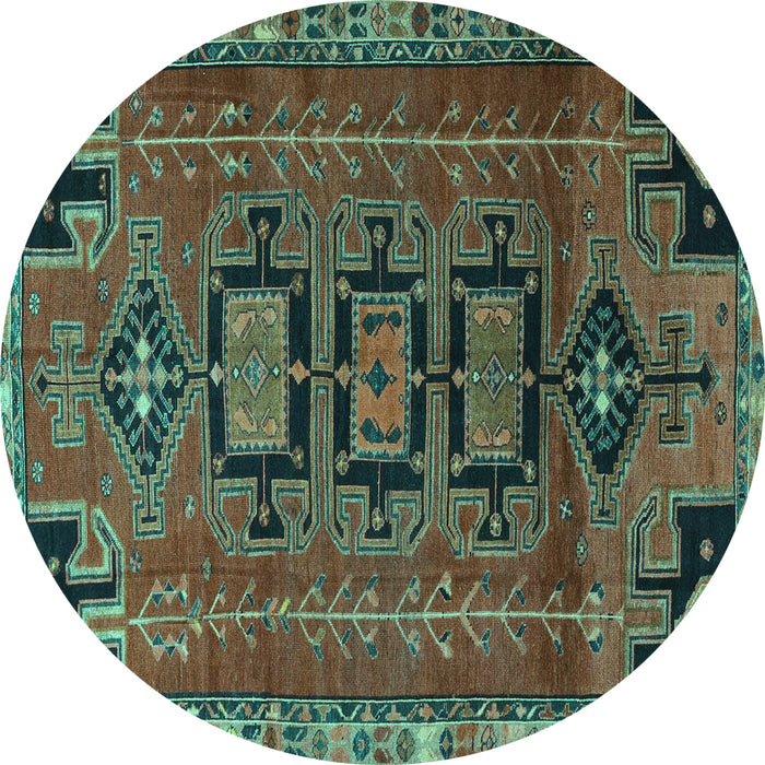 Round Machine Washable Persian Turquoise Traditional Area Rugs, wshtr4554turq