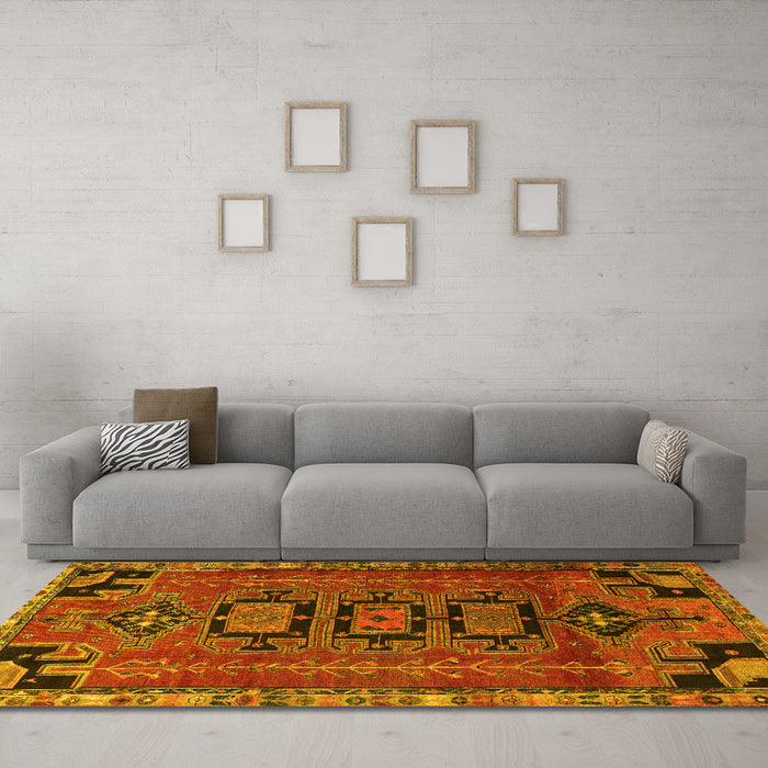 Machine Washable Persian Yellow Traditional Rug in a Living Room, wshtr4554yw