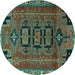 Round Persian Turquoise Traditional Rug, tr4554turq