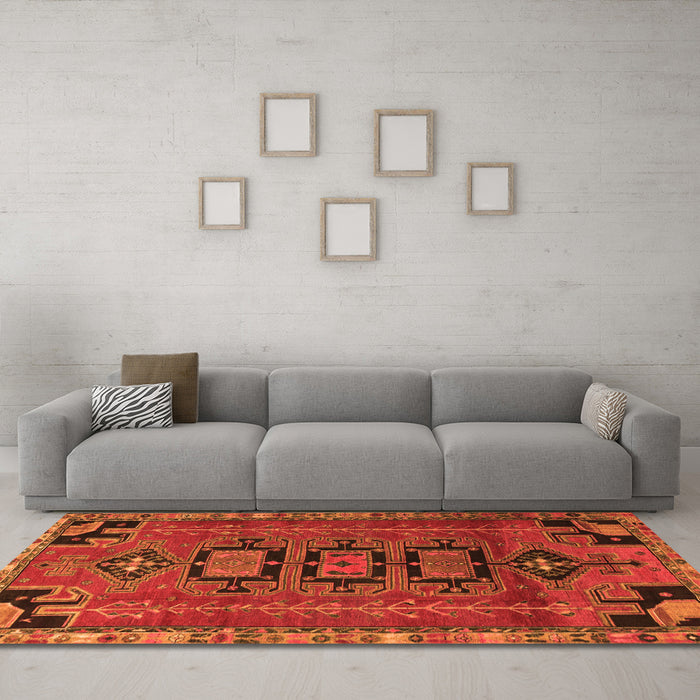 Machine Washable Persian Orange Traditional Area Rugs in a Living Room, wshtr4554org