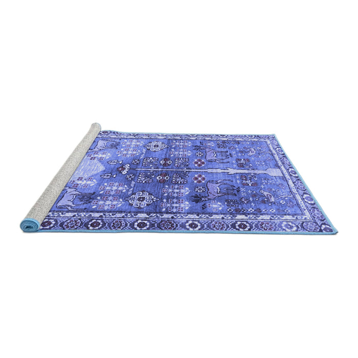 Sideview of Machine Washable Persian Blue Traditional Rug, wshtr4555blu