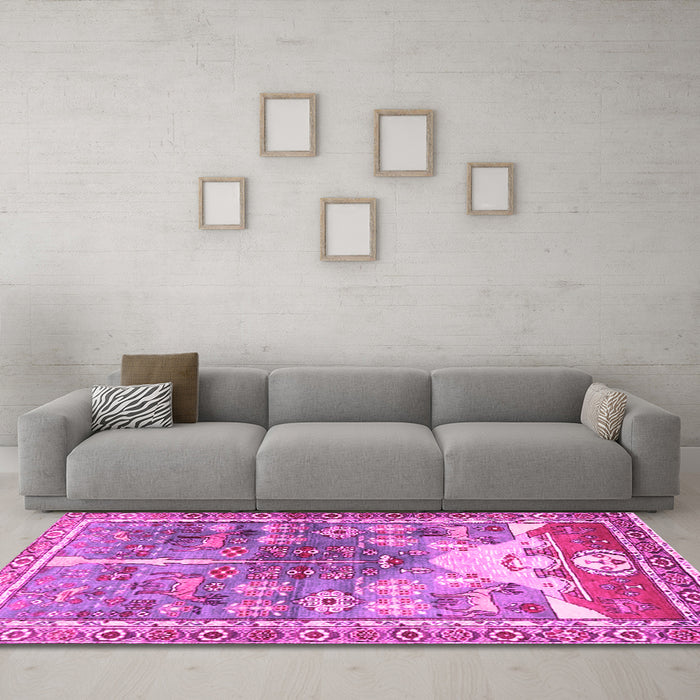 Machine Washable Persian Pink Traditional Rug in a Living Room, wshtr4555pnk