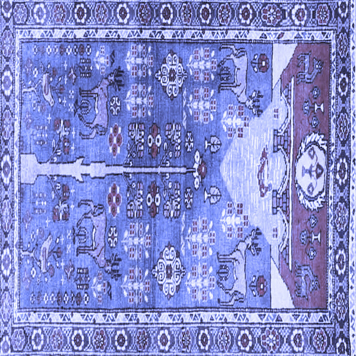Square Machine Washable Persian Blue Traditional Rug, wshtr4555blu