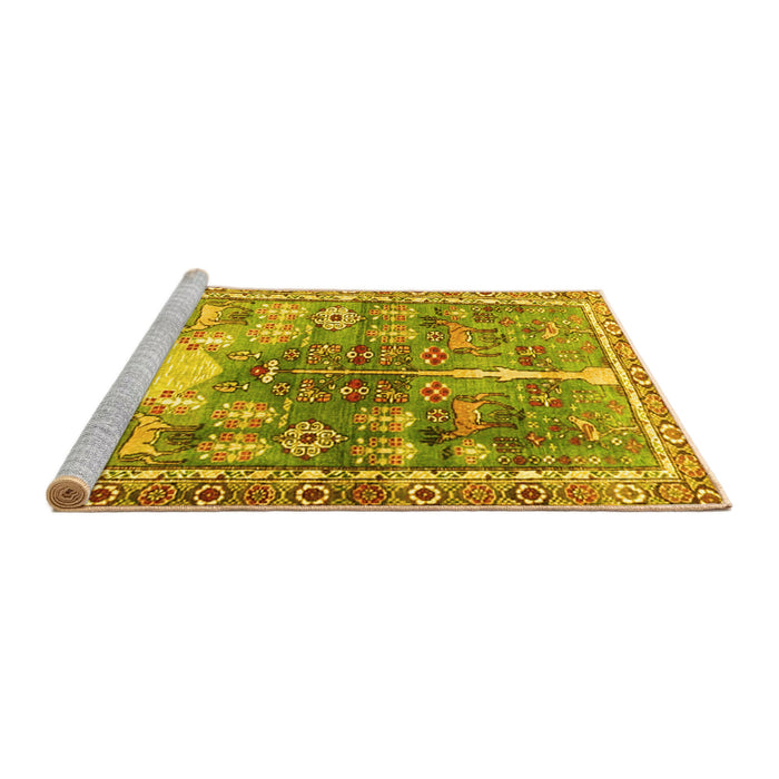 Sideview of Machine Washable Persian Yellow Traditional Rug, wshtr4555yw