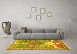 Machine Washable Persian Yellow Traditional Rug in a Living Room, wshtr4555yw