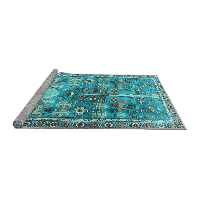Sideview of Machine Washable Persian Light Blue Traditional Rug, wshtr4555lblu