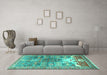 Machine Washable Persian Turquoise Traditional Area Rugs in a Living Room,, wshtr4555turq