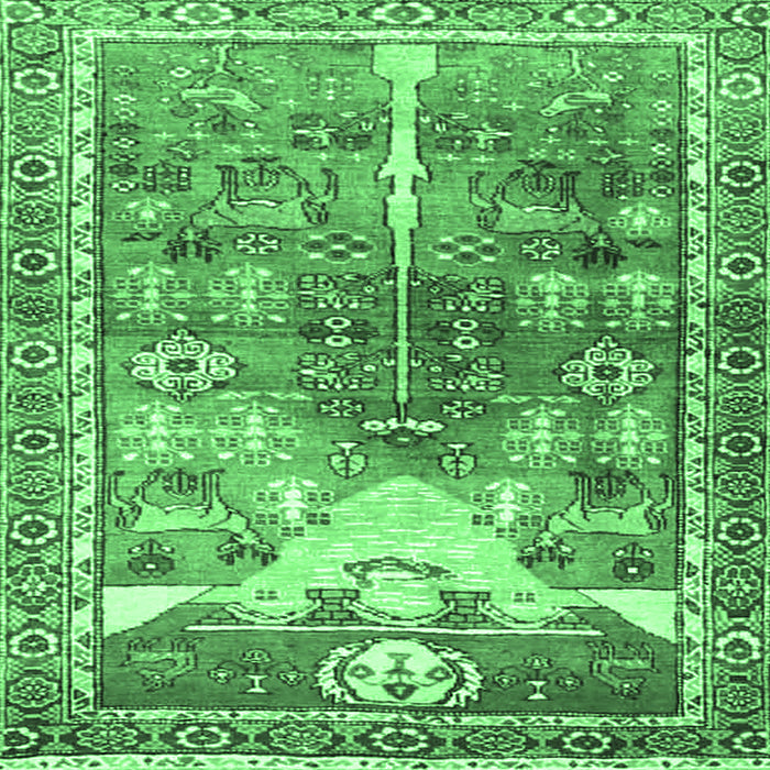 Square Machine Washable Persian Emerald Green Traditional Area Rugs, wshtr4555emgrn