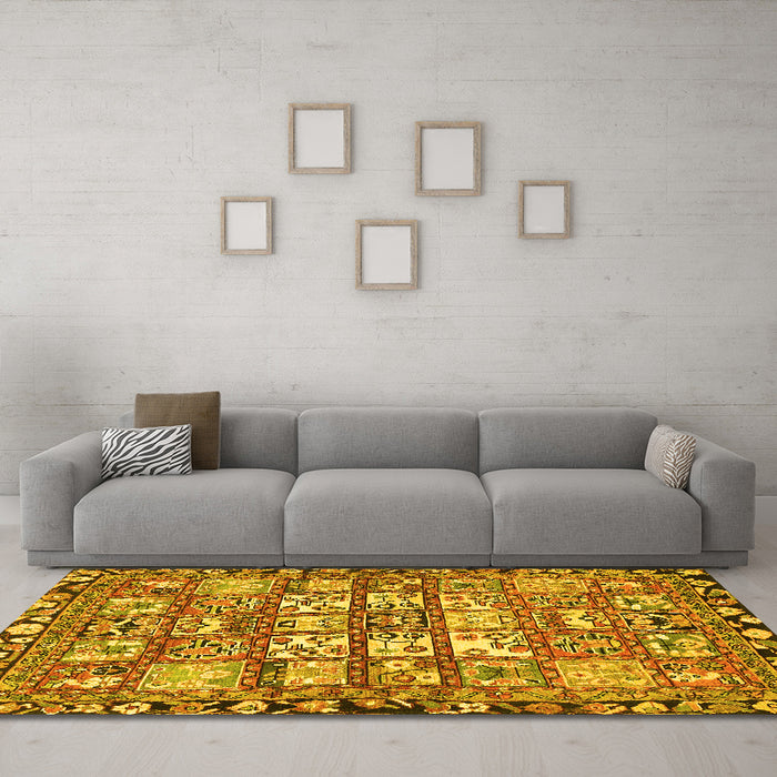Machine Washable Persian Yellow Traditional Rug in a Living Room, wshtr4556yw