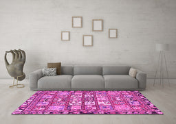 Machine Washable Persian Pink Traditional Rug in a Living Room, wshtr4556pnk