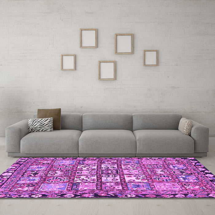 Machine Washable Persian Purple Traditional Area Rugs in a Living Room, wshtr4556pur