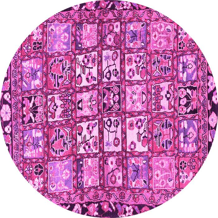 Round Machine Washable Persian Pink Traditional Rug, wshtr4556pnk