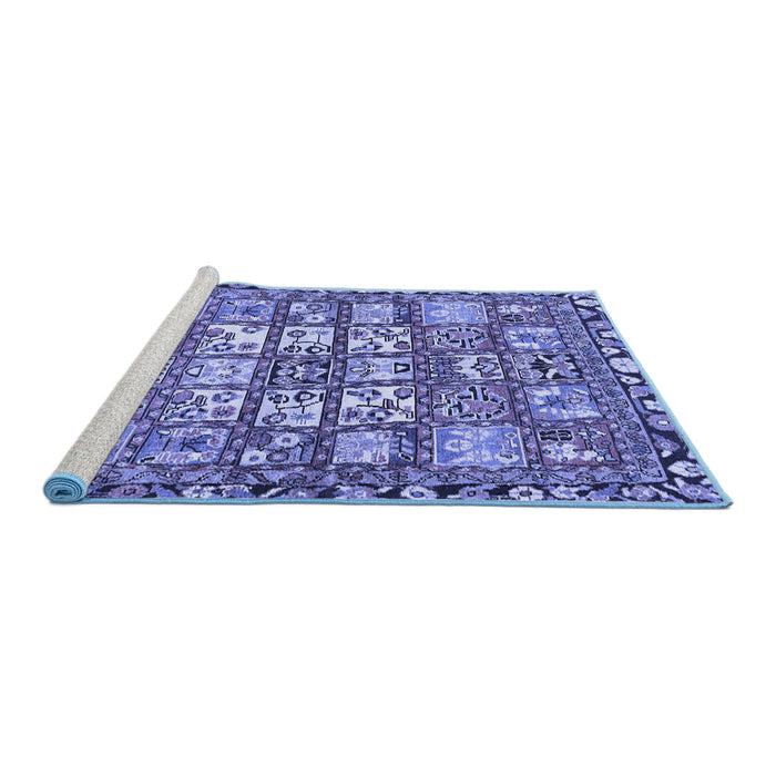 Sideview of Machine Washable Persian Blue Traditional Rug, wshtr4556blu