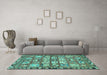 Machine Washable Persian Turquoise Traditional Area Rugs in a Living Room,, wshtr4556turq