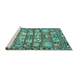 Sideview of Machine Washable Persian Turquoise Traditional Area Rugs, wshtr4556turq