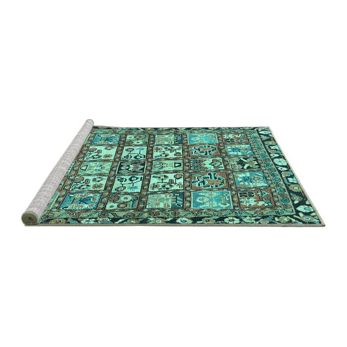 Sideview of Machine Washable Persian Turquoise Traditional Area Rugs, wshtr4556turq