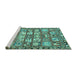 Sideview of Machine Washable Persian Turquoise Traditional Area Rugs, wshtr4556turq