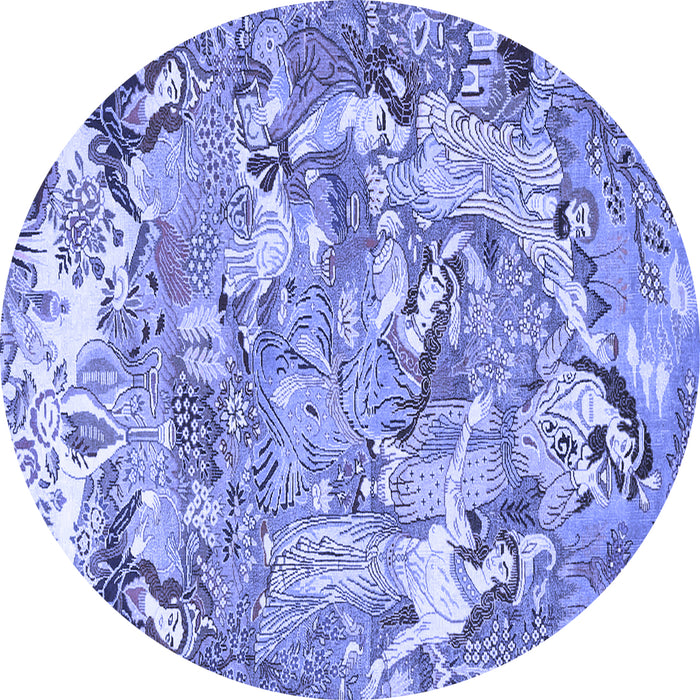 Round Machine Washable Animal Blue Traditional Rug, wshtr4557blu
