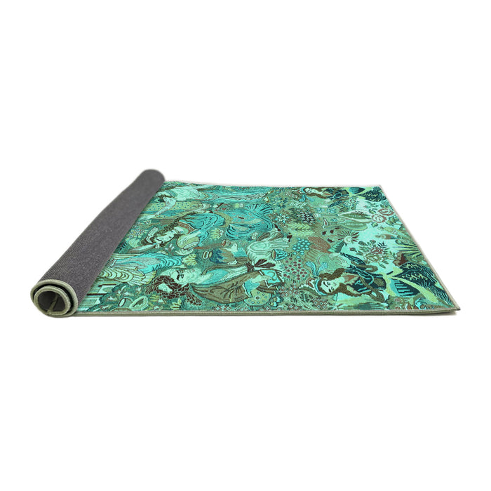 Sideview of Animal Turquoise Traditional Rug, tr4557turq