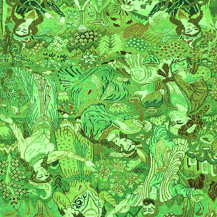 Serging Thickness of Machine Washable Animal Green Traditional Area Rugs, wshtr4557grn