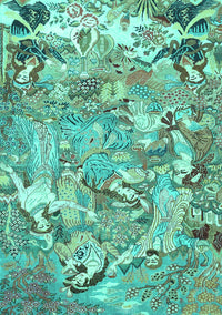 Animal Turquoise Traditional Rug, tr4557turq