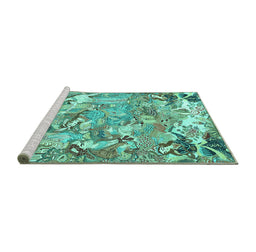 Sideview of Machine Washable Animal Turquoise Traditional Area Rugs, wshtr4557turq