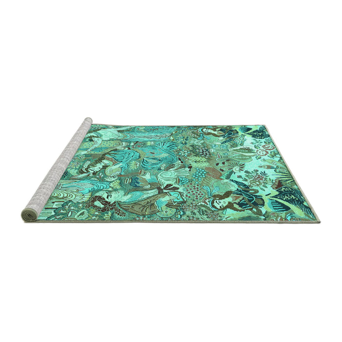 Sideview of Machine Washable Animal Turquoise Traditional Area Rugs, wshtr4557turq