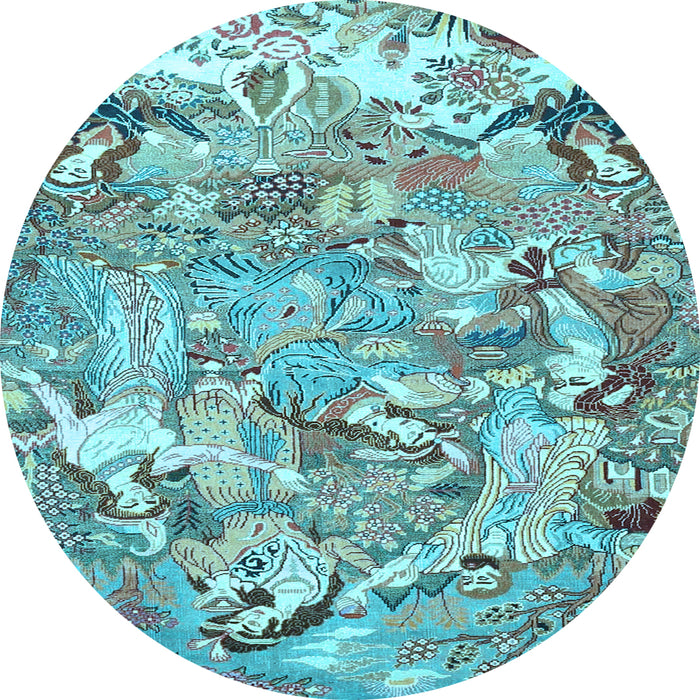 Round Machine Washable Animal Light Blue Traditional Rug, wshtr4557lblu