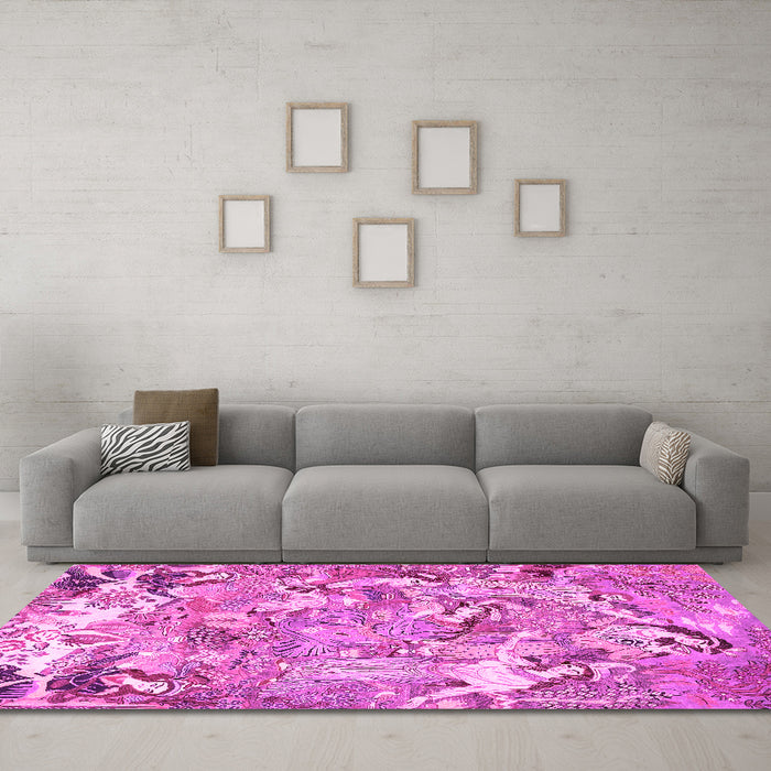 Machine Washable Animal Pink Traditional Rug in a Living Room, wshtr4557pnk