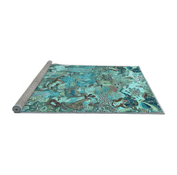 Sideview of Machine Washable Animal Light Blue Traditional Rug, wshtr4557lblu