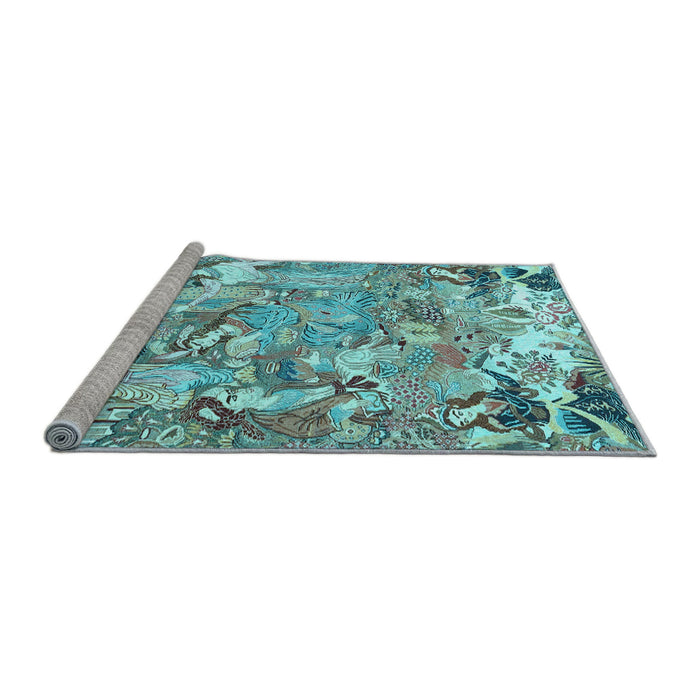 Sideview of Machine Washable Animal Light Blue Traditional Rug, wshtr4557lblu