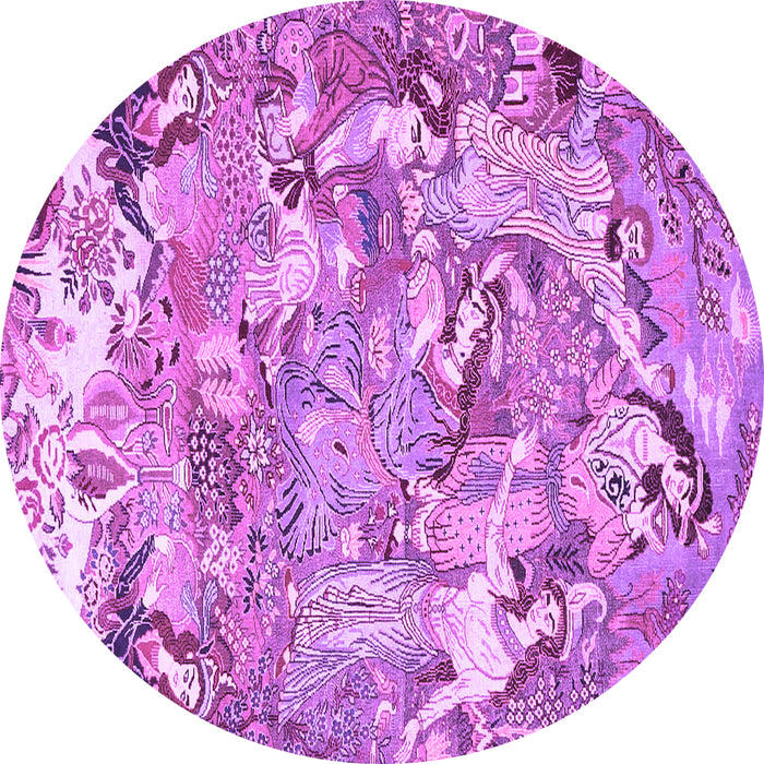 Round Machine Washable Animal Purple Traditional Area Rugs, wshtr4557pur