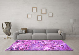 Machine Washable Animal Purple Traditional Area Rugs in a Living Room, wshtr4557pur