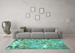 Machine Washable Animal Turquoise Traditional Area Rugs in a Living Room,, wshtr4557turq