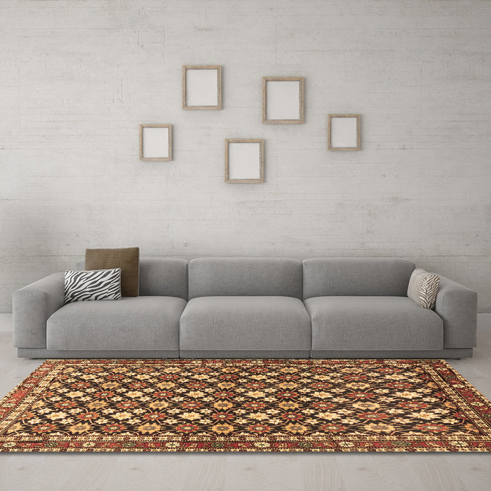 Machine Washable Persian Brown Traditional Rug in a Living Room,, wshtr4558brn