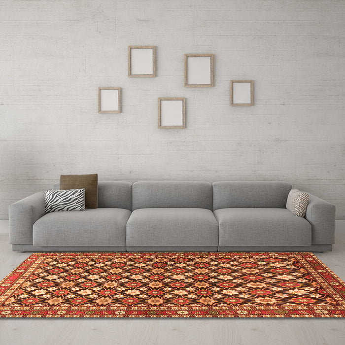 Machine Washable Persian Orange Traditional Area Rugs in a Living Room, wshtr4558org