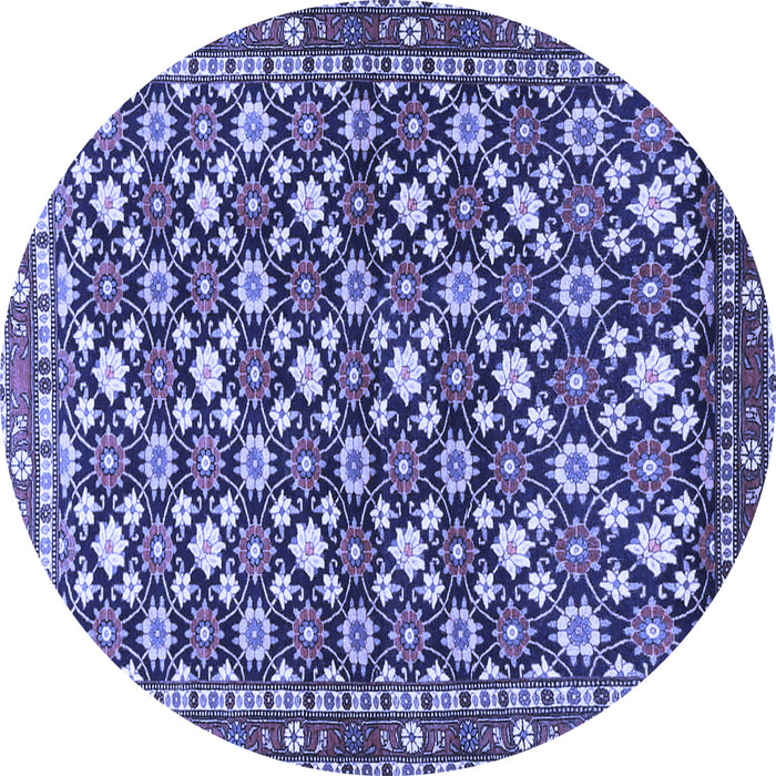 Round Machine Washable Persian Blue Traditional Rug, wshtr4558blu