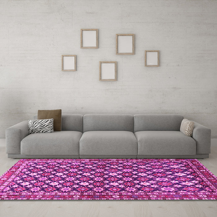 Machine Washable Persian Pink Traditional Rug in a Living Room, wshtr4558pnk