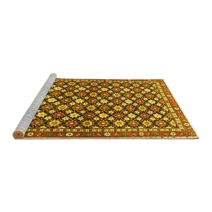 Sideview of Machine Washable Persian Yellow Traditional Rug, wshtr4558yw