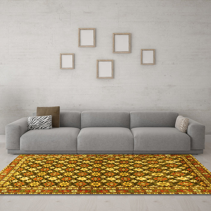 Machine Washable Persian Yellow Traditional Rug in a Living Room, wshtr4558yw
