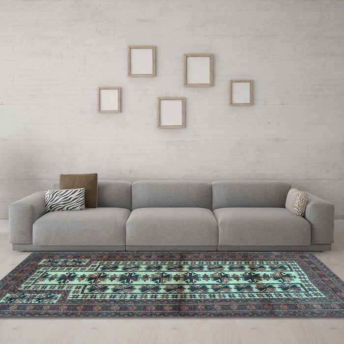 Machine Washable Persian Light Blue Traditional Rug in a Living Room, wshtr4559lblu