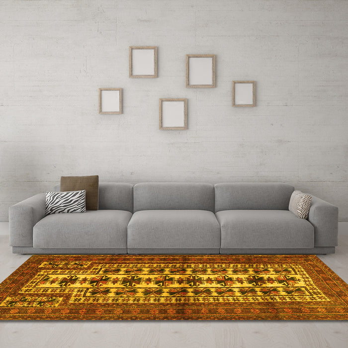 Machine Washable Persian Yellow Traditional Rug in a Living Room, wshtr4559yw
