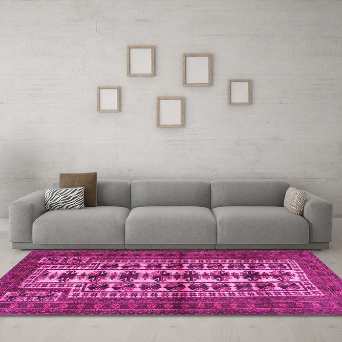 Machine Washable Persian Pink Traditional Rug in a Living Room, wshtr4559pnk