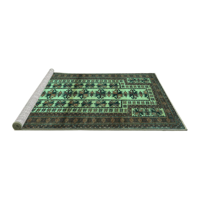 Sideview of Machine Washable Persian Turquoise Traditional Area Rugs, wshtr4559turq